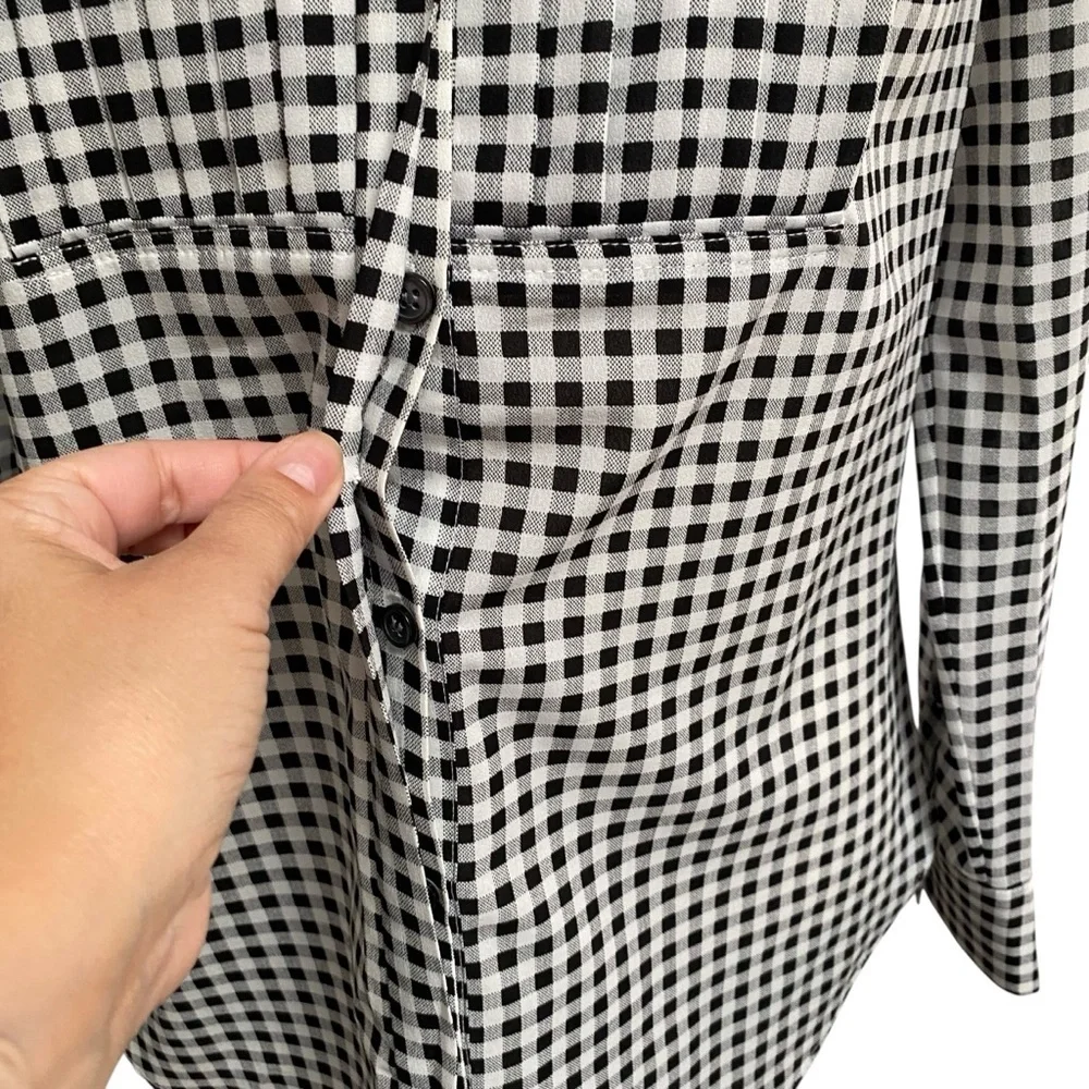 J.Crew Black White Gingham Check Long Sleeve Button Front Blouse XS - Picture 3 of 15
